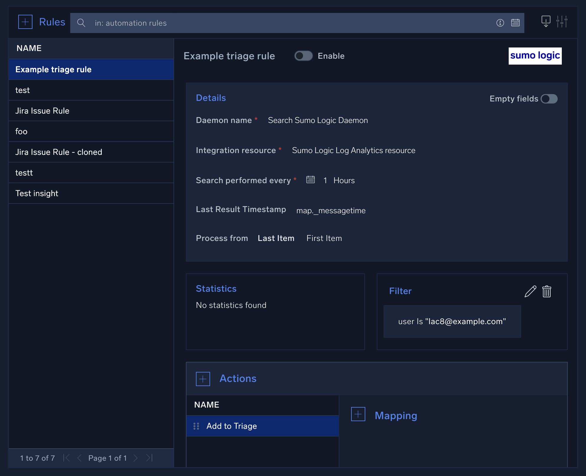 Example automation rule for triage