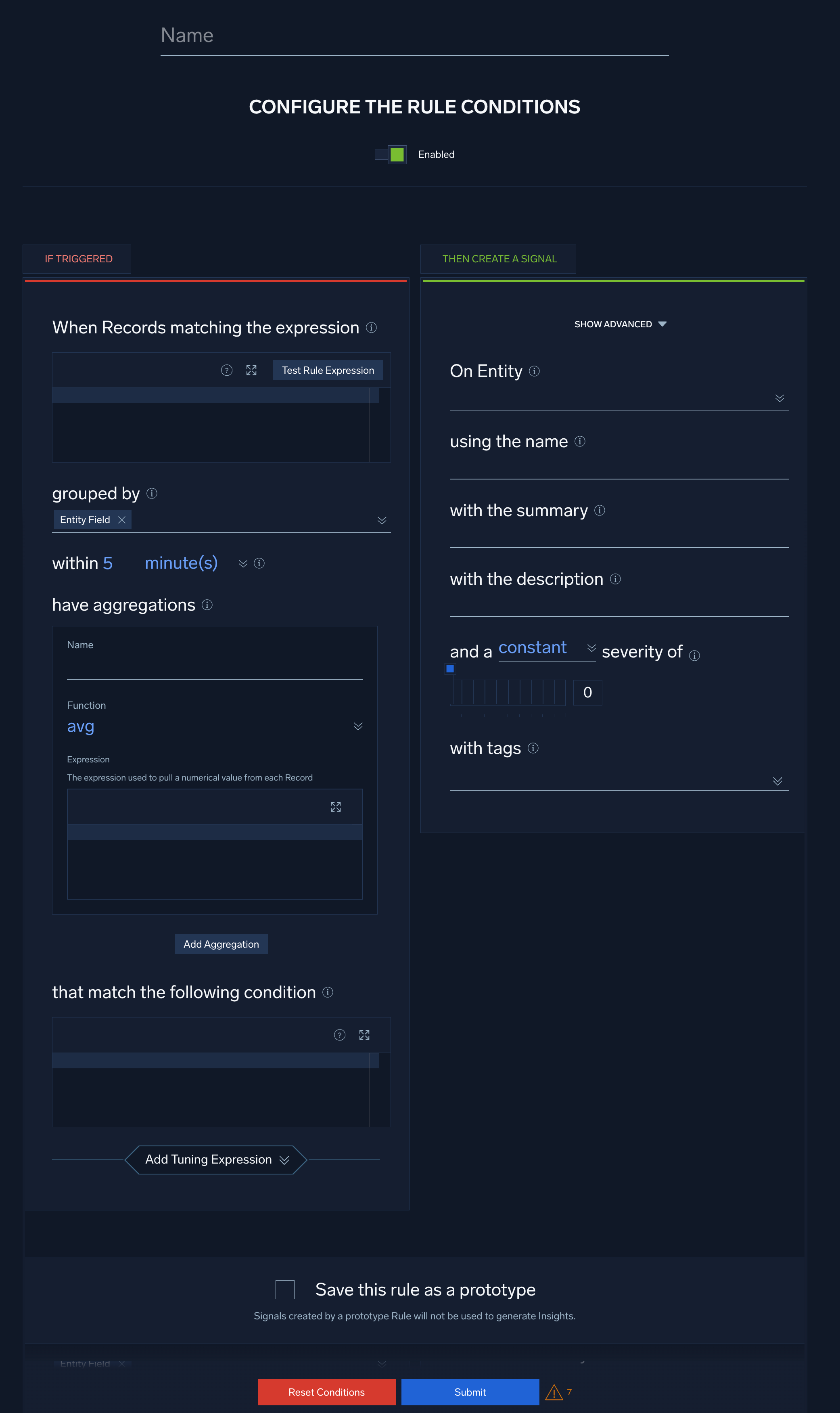 Aggregation rule dialog
