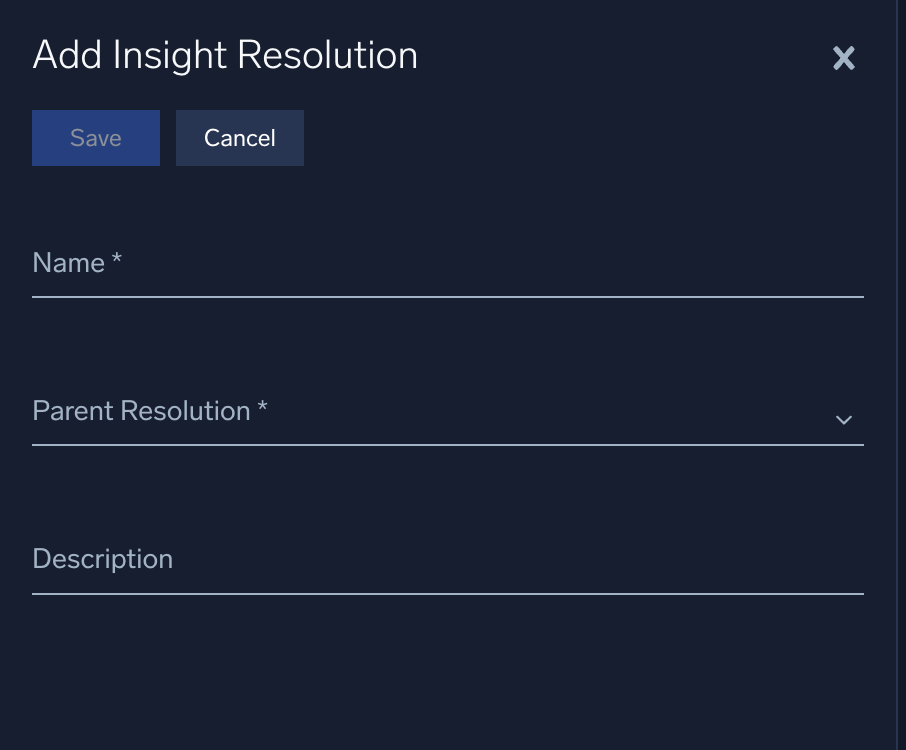 Create insight resolution dialog