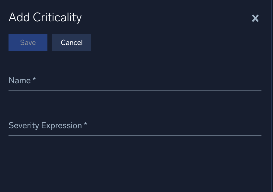 Create entity criticality dialog