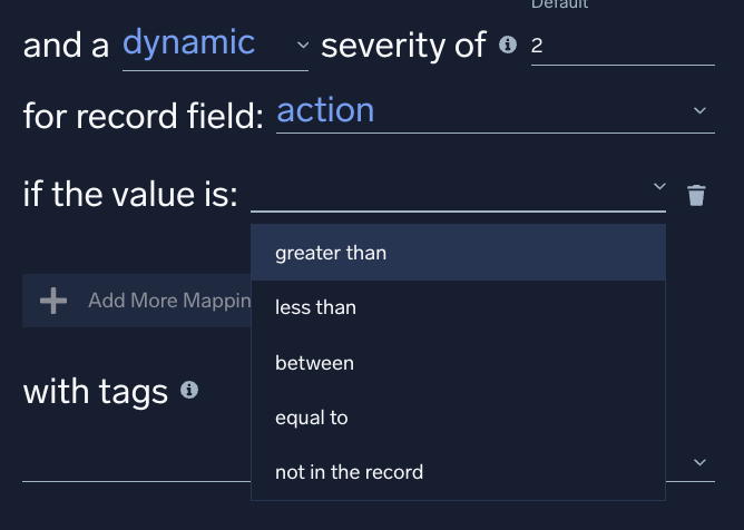 If the Value Is option