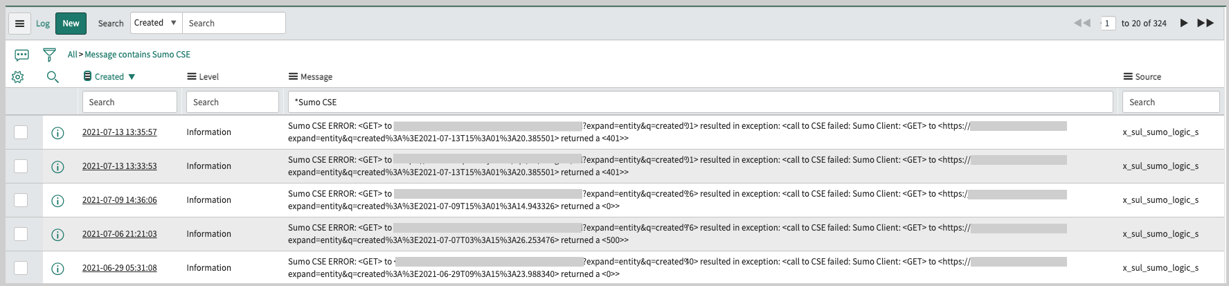 Integration log messages