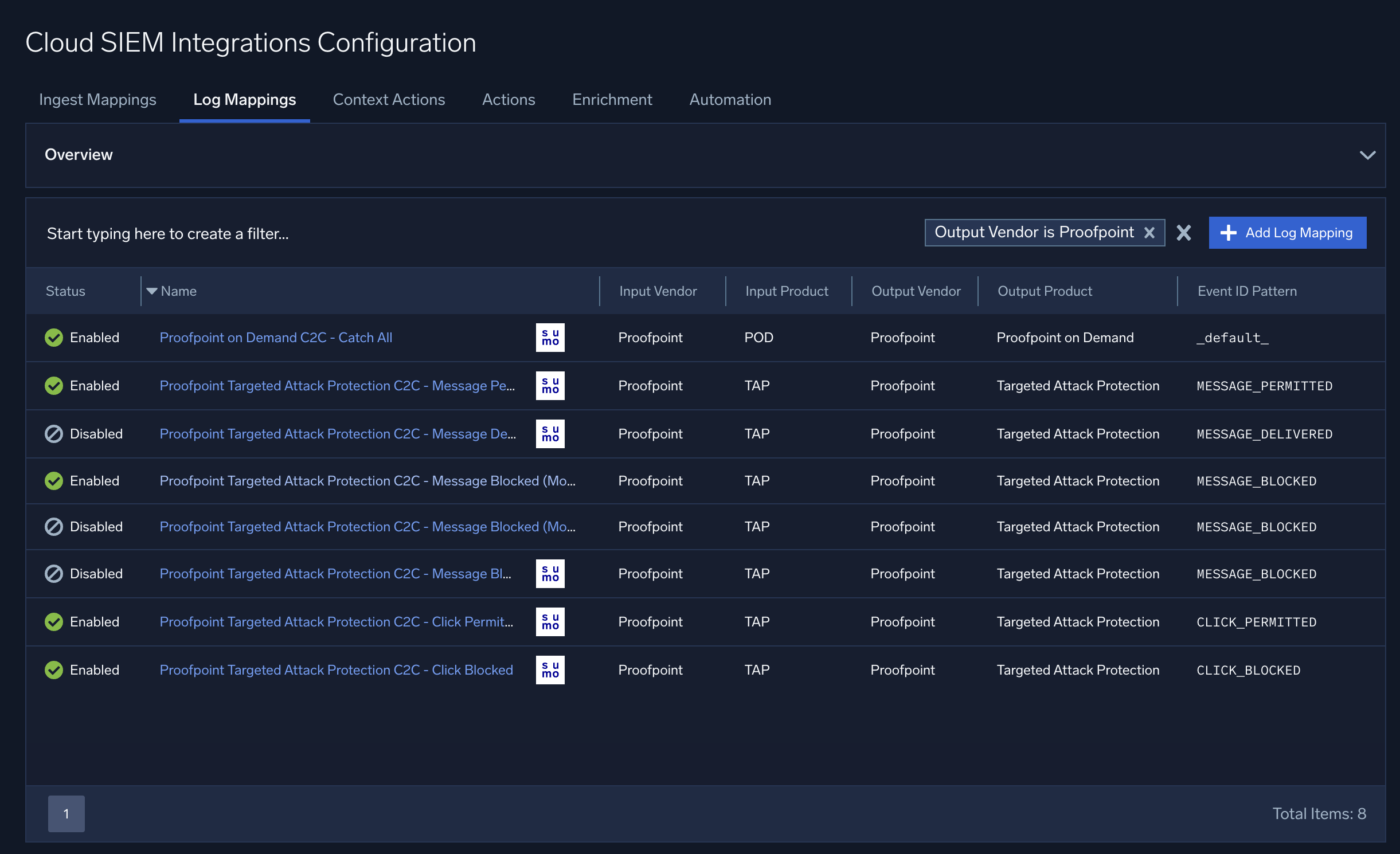 Proofpoint log mapping