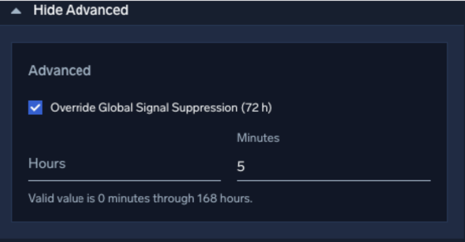 Example signal suppression on a rule