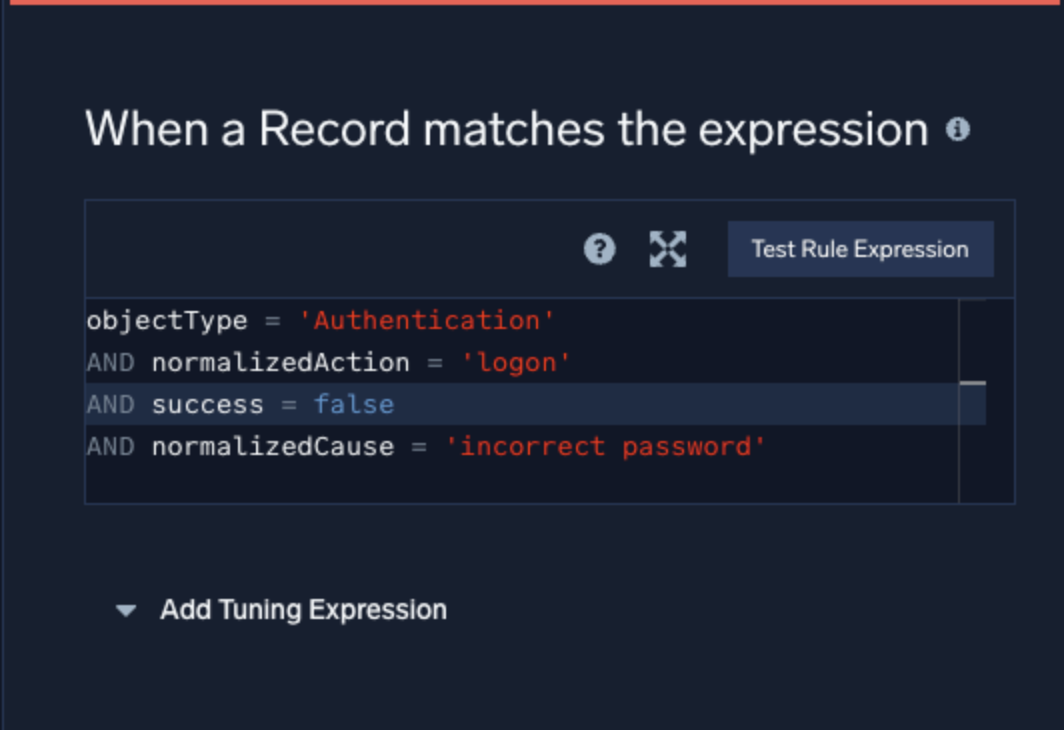 Example match expression on a rule
