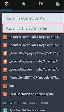 Dropdown menu with Recently Opened By and Recently Shared With Me options