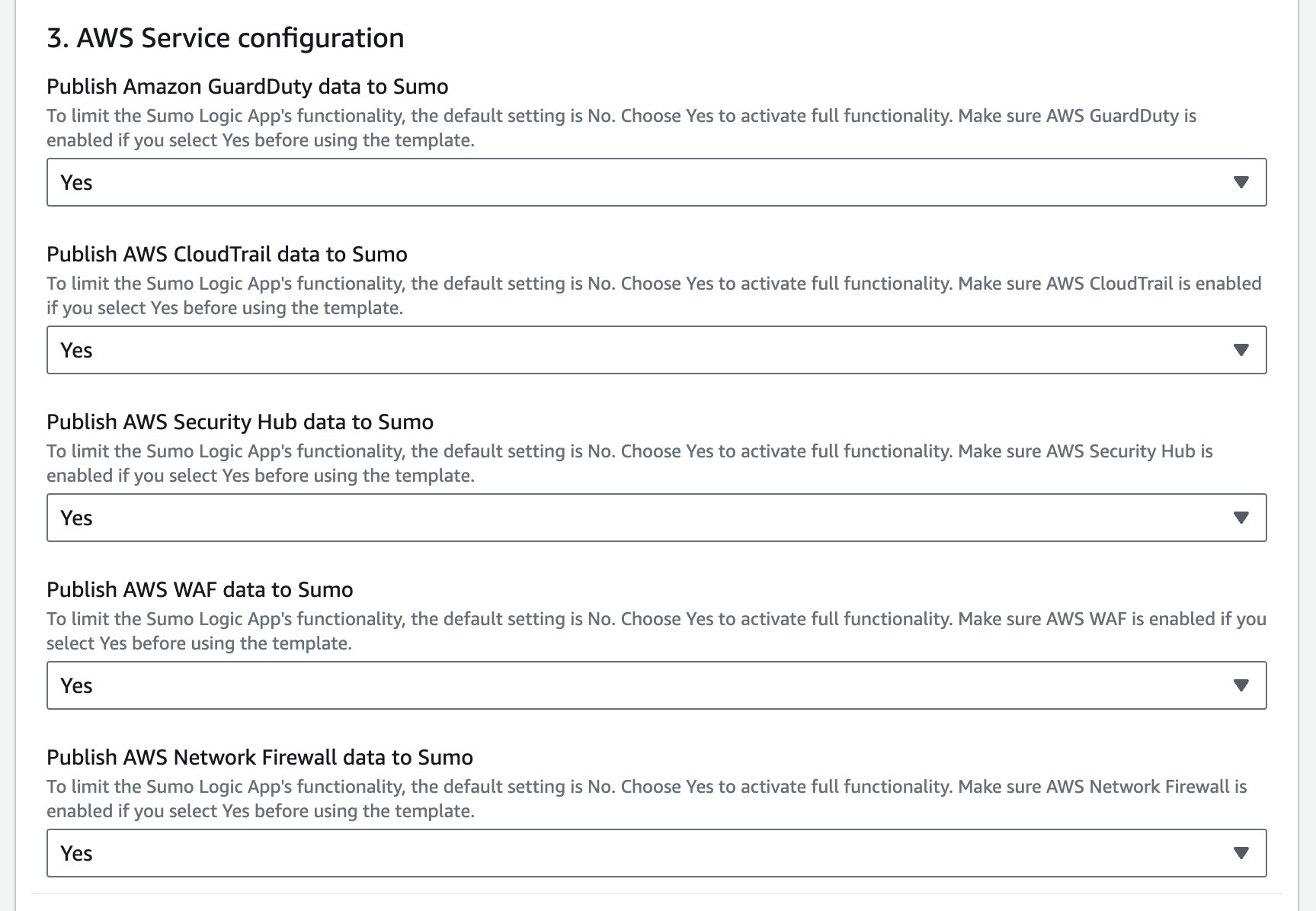AWS service configuration