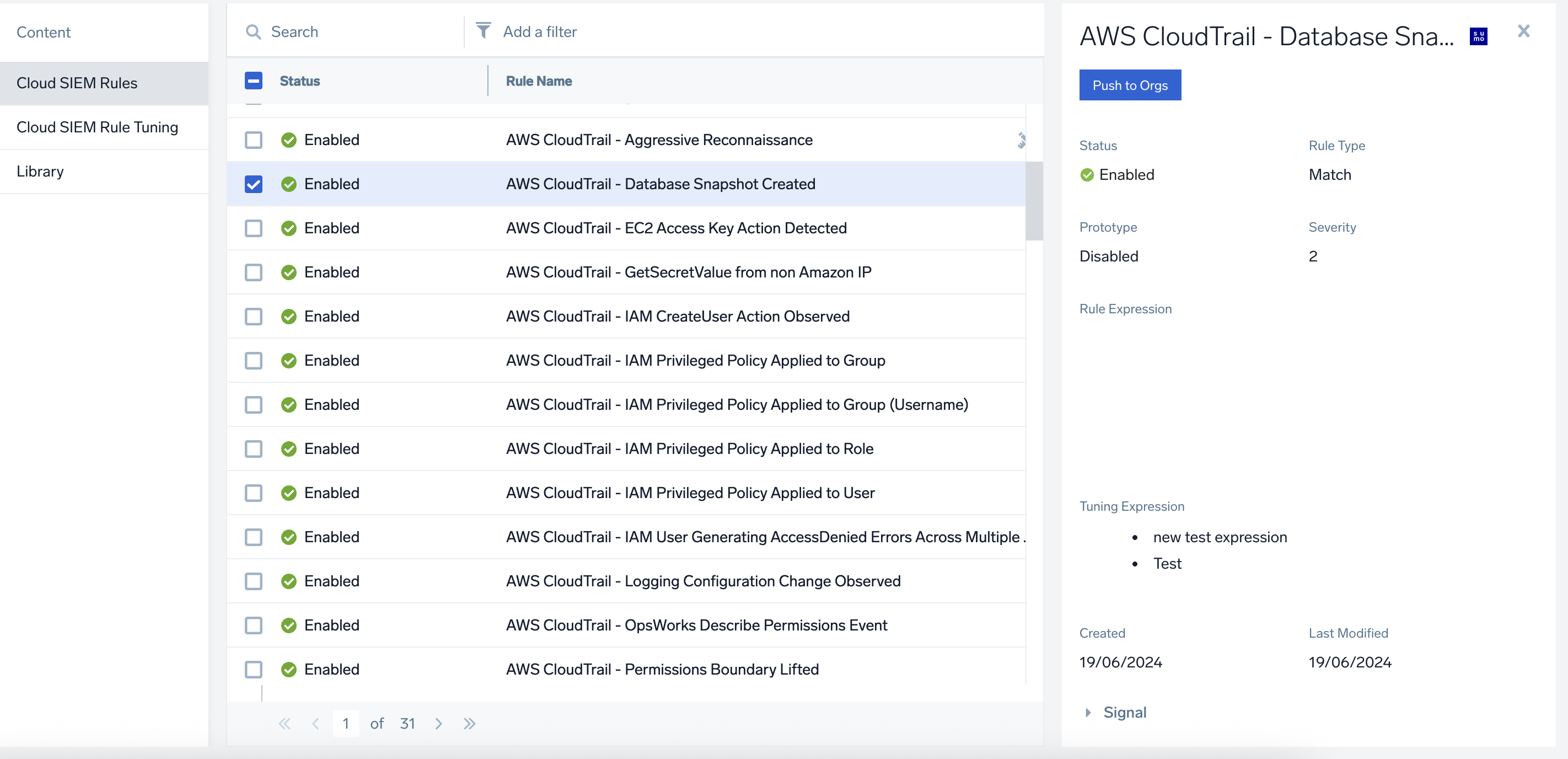 Push Selected Items button