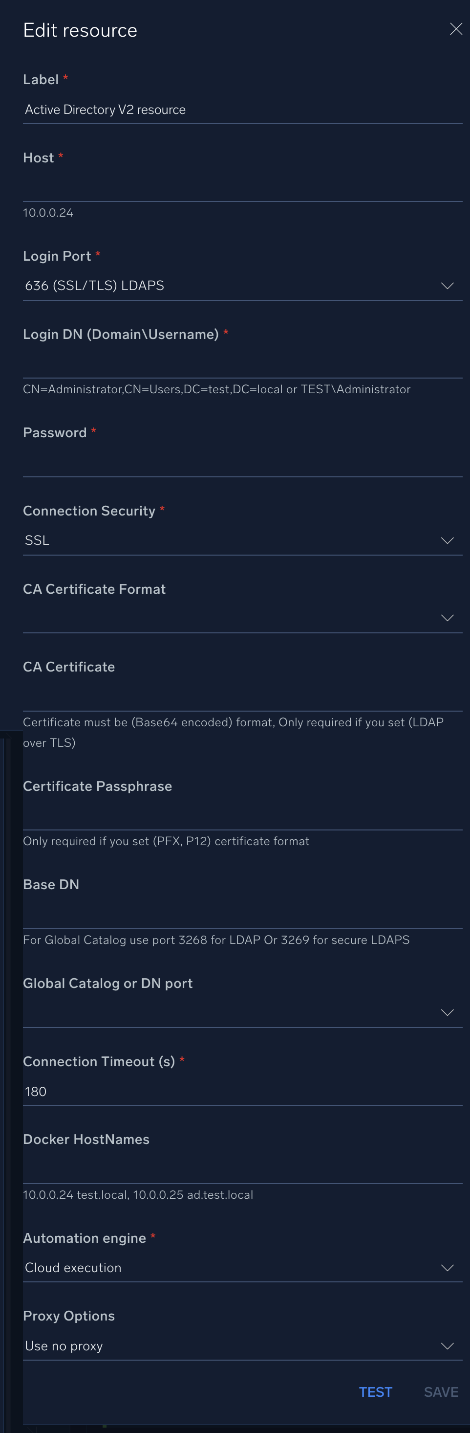 Active Directory V2 configuration