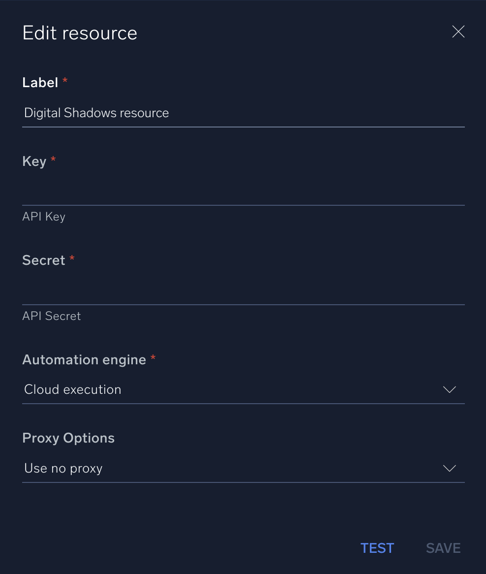 Digital Shadows configuration