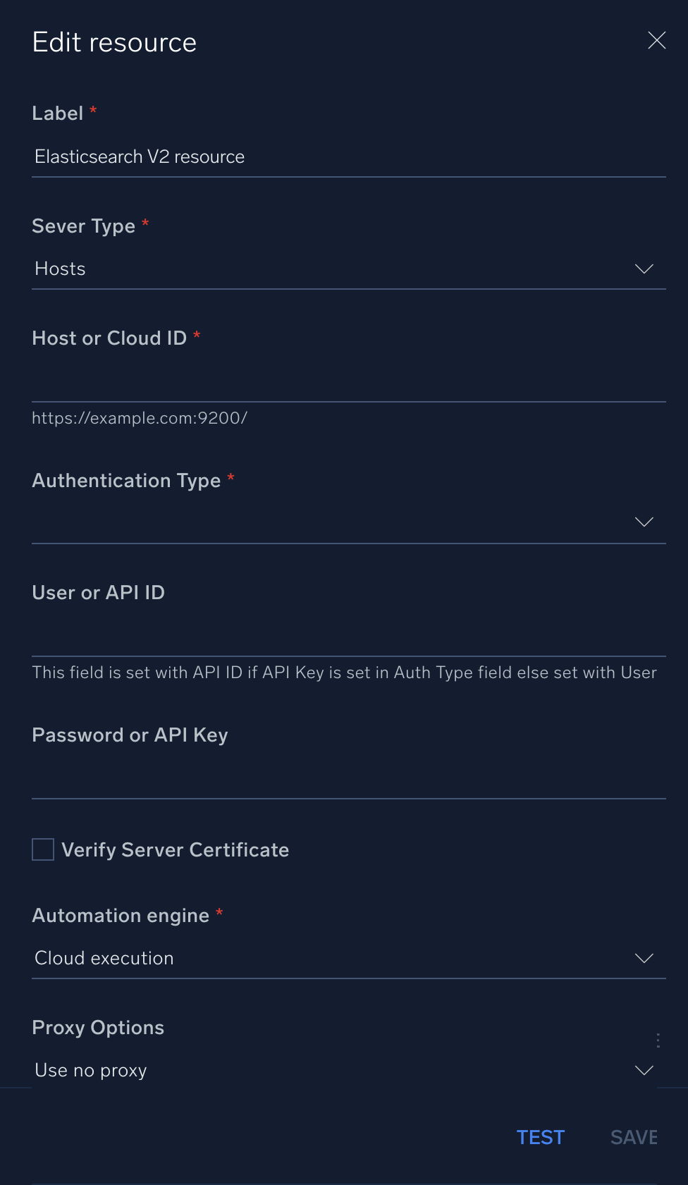 Elasticsearch V2 configuration