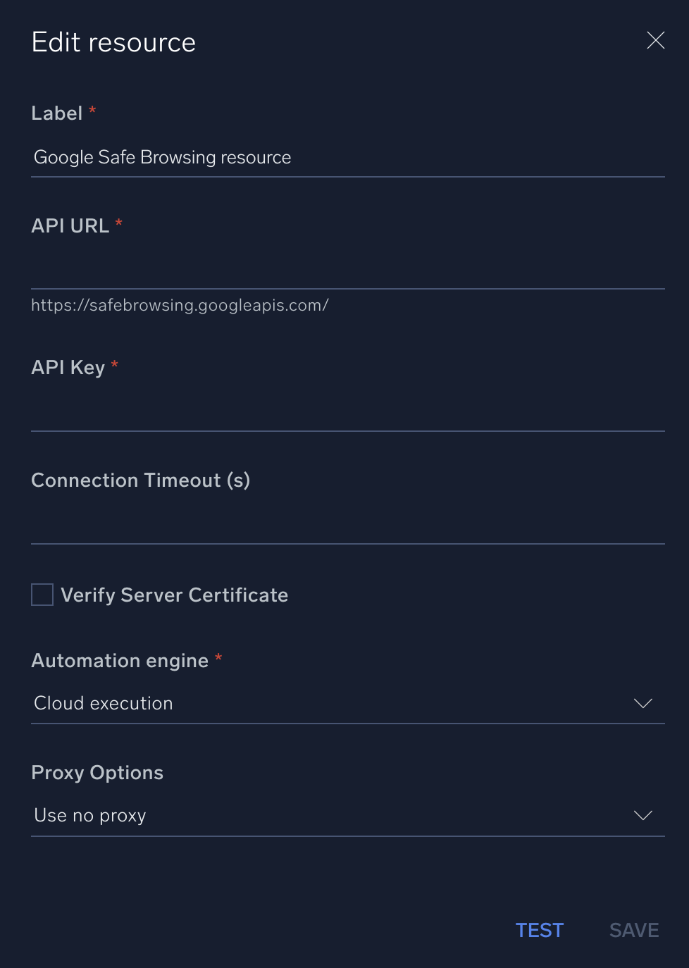 Google Safe Browsing configuration