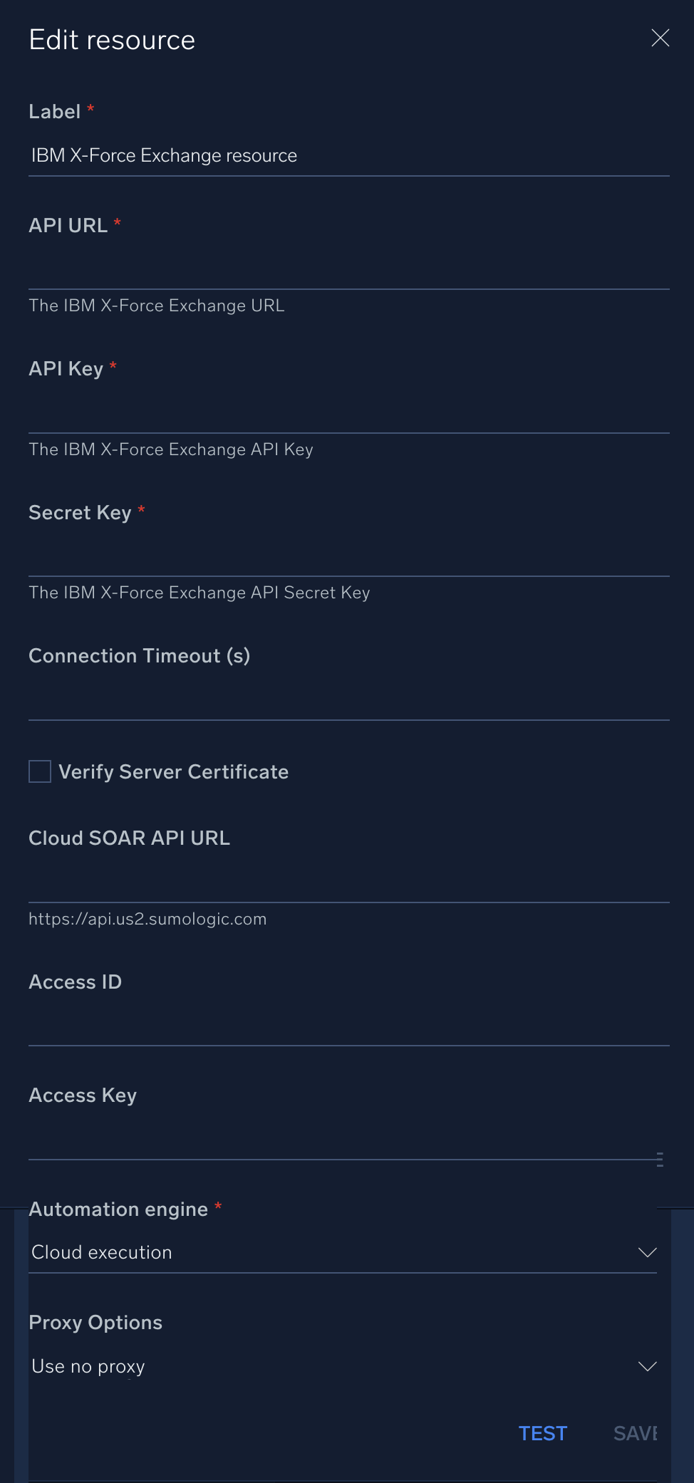 IBM X-Force Exchange configuration