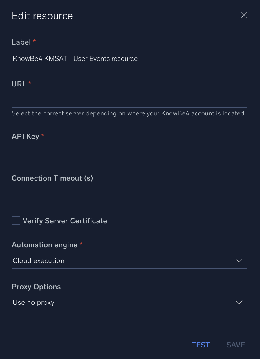 KnowBe4 KMSAT User Events configuration
