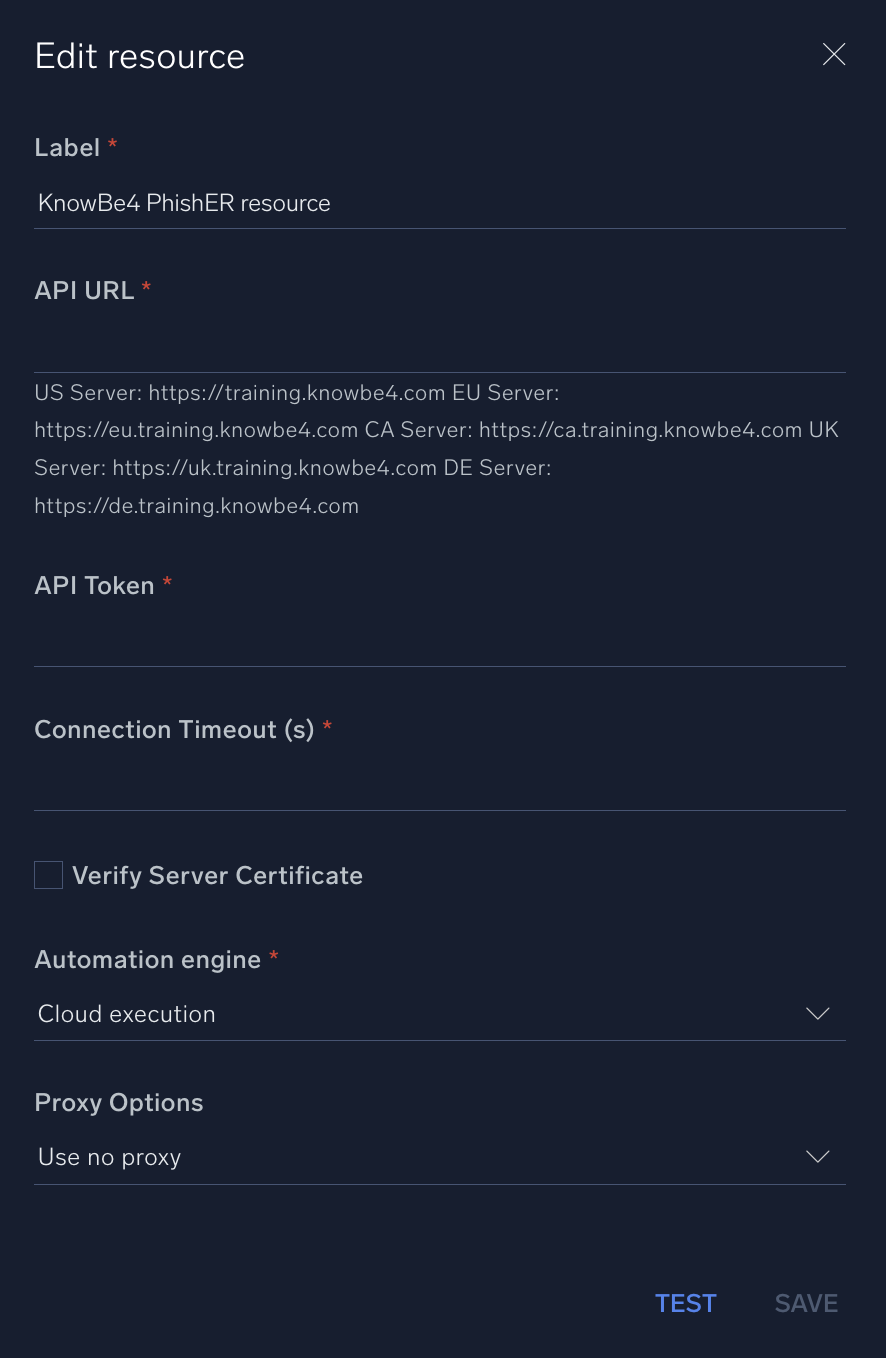 KnowBe4 PhishER configuration