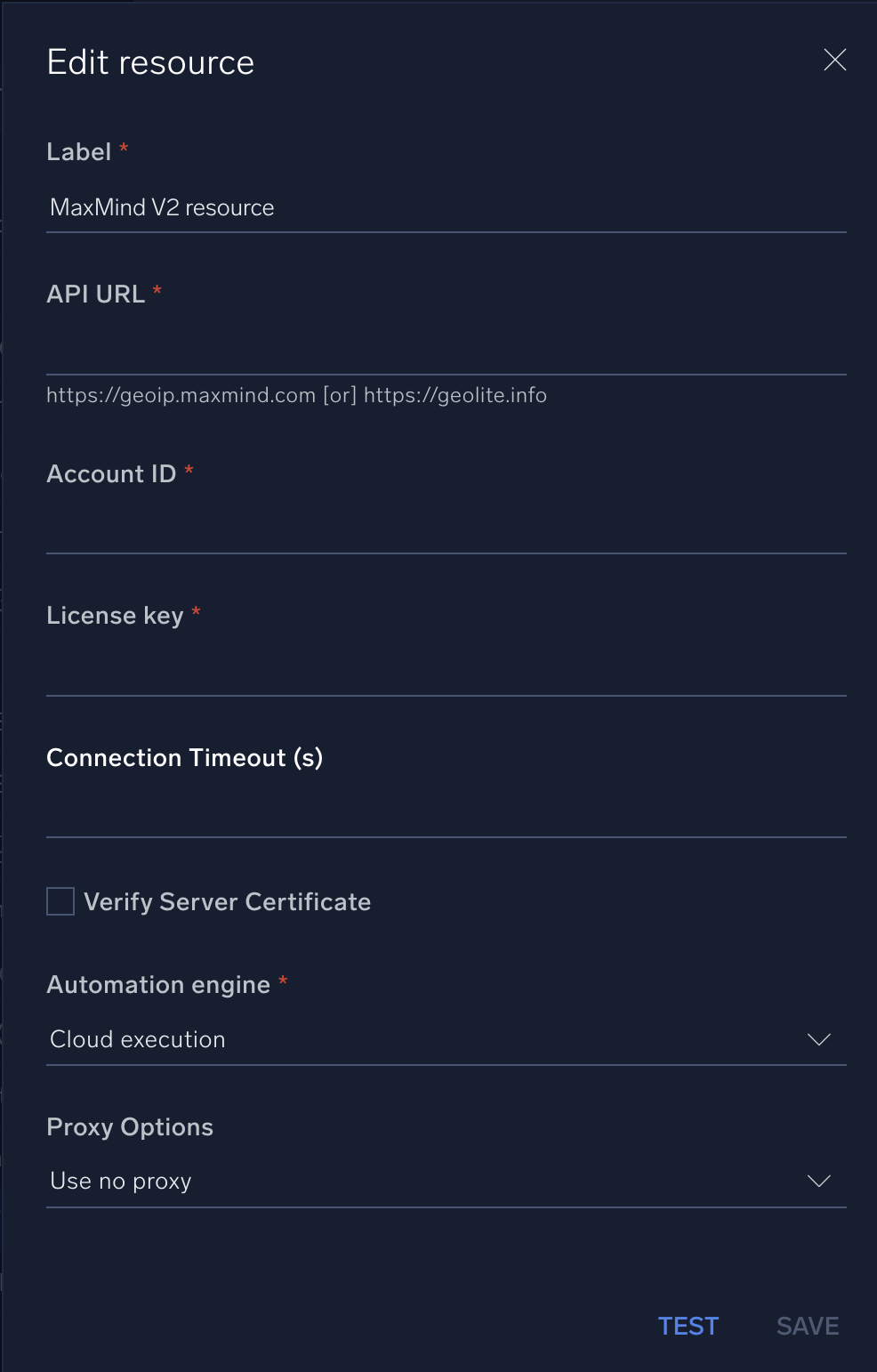 MaxMind V2 configuration