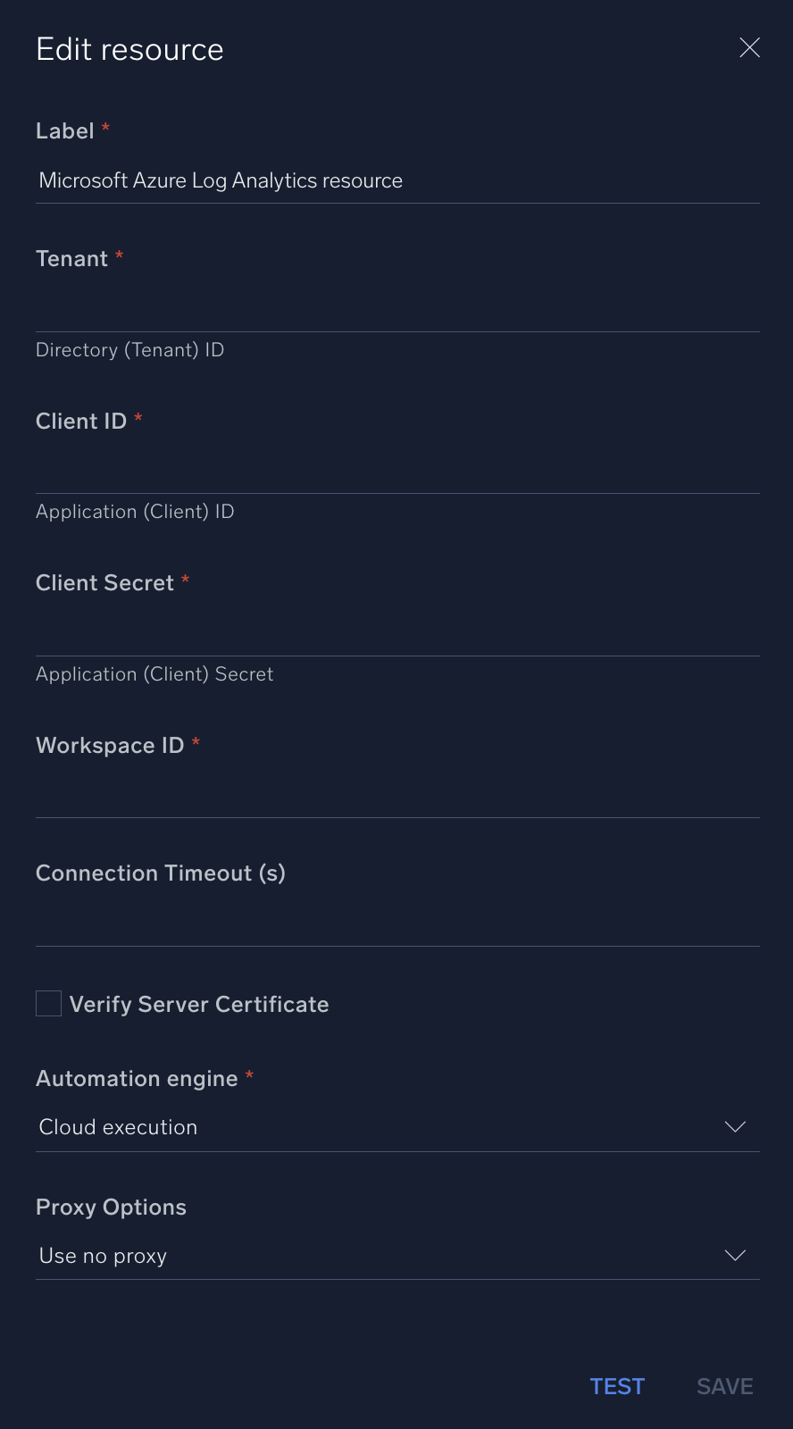 Microsoft Azure Log Analytics configuration
