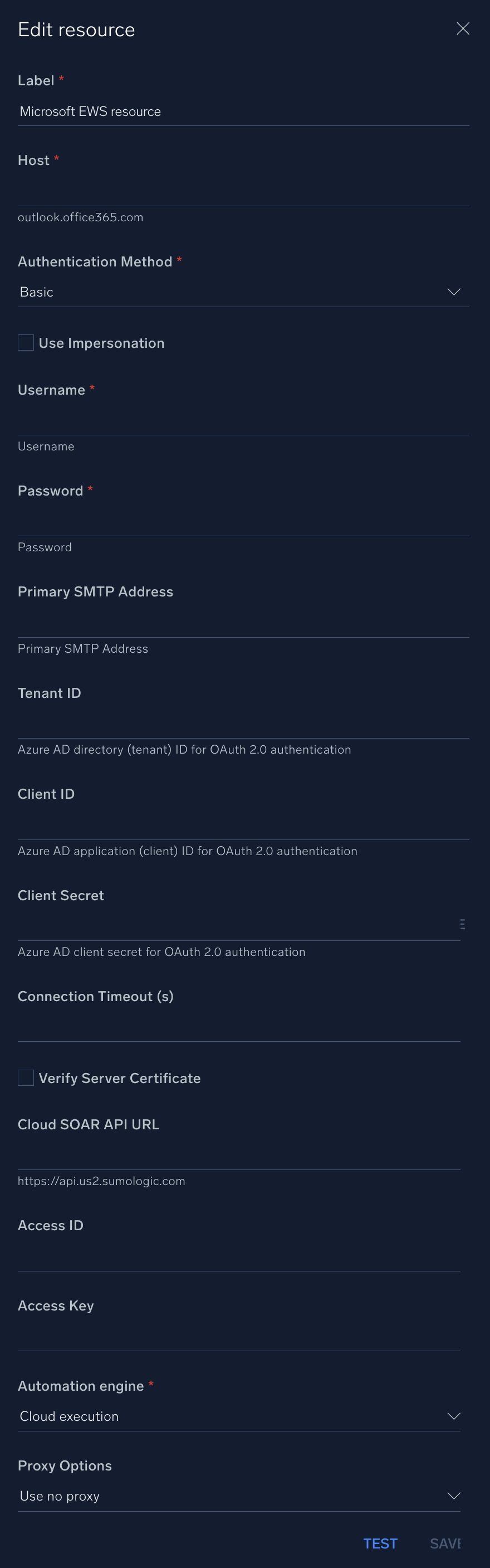 Microsoft EWS configuration