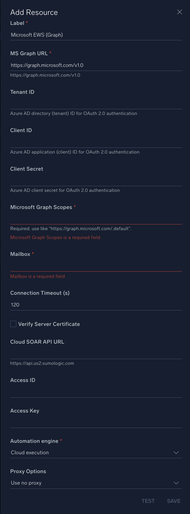 Microsoft EWS configuration
