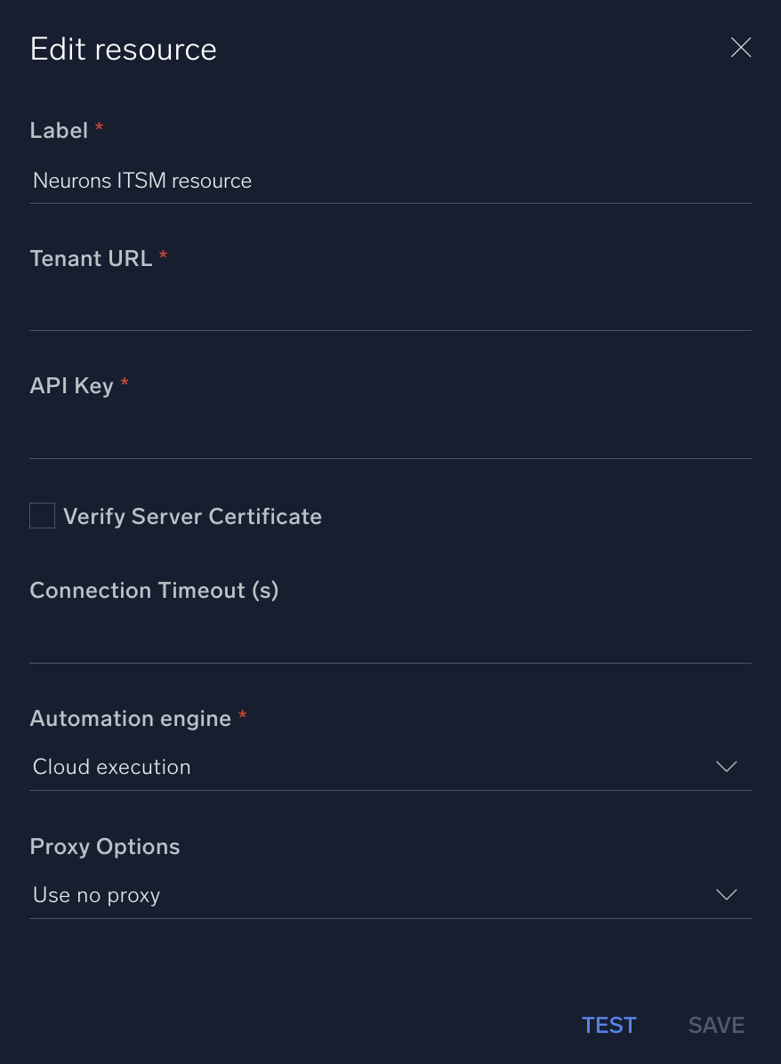 Neurons ITSM configuration