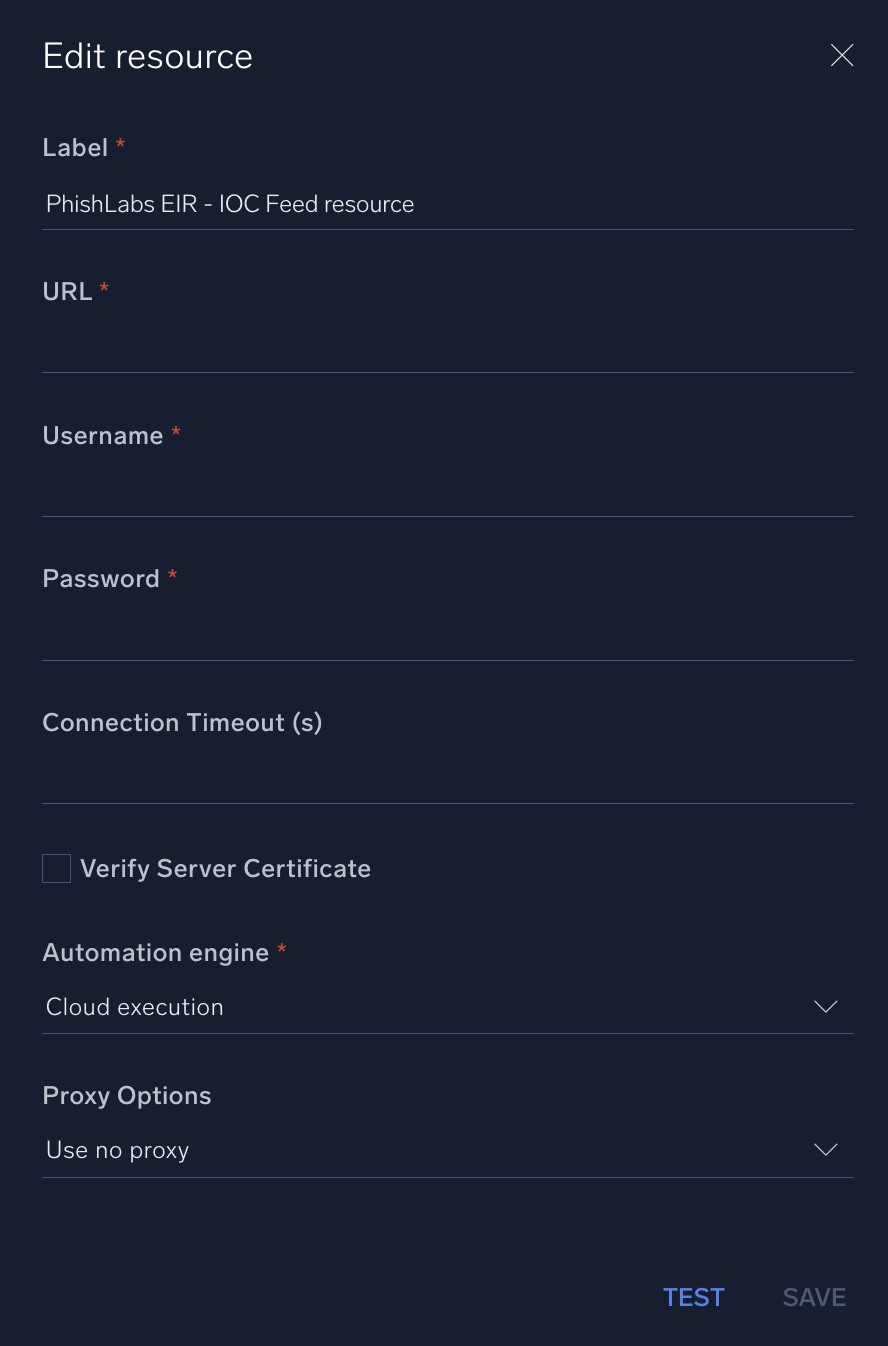 PhishLabs EIR IOC Feed configuration