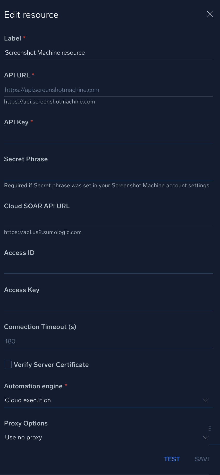 Screenshot Machine configuration