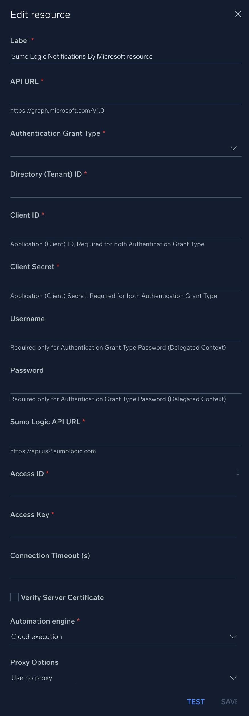 Sumo Logic Notifications by Microsoft configuration