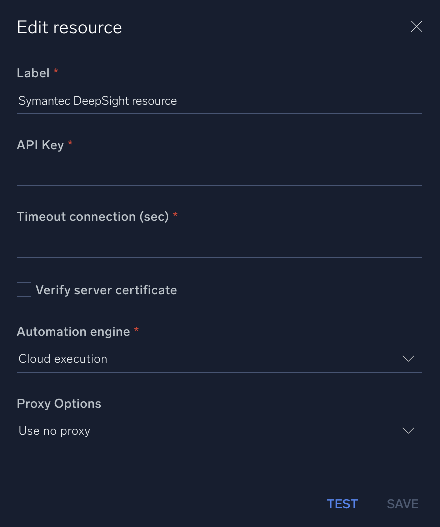 Symantec DeepSight configuration