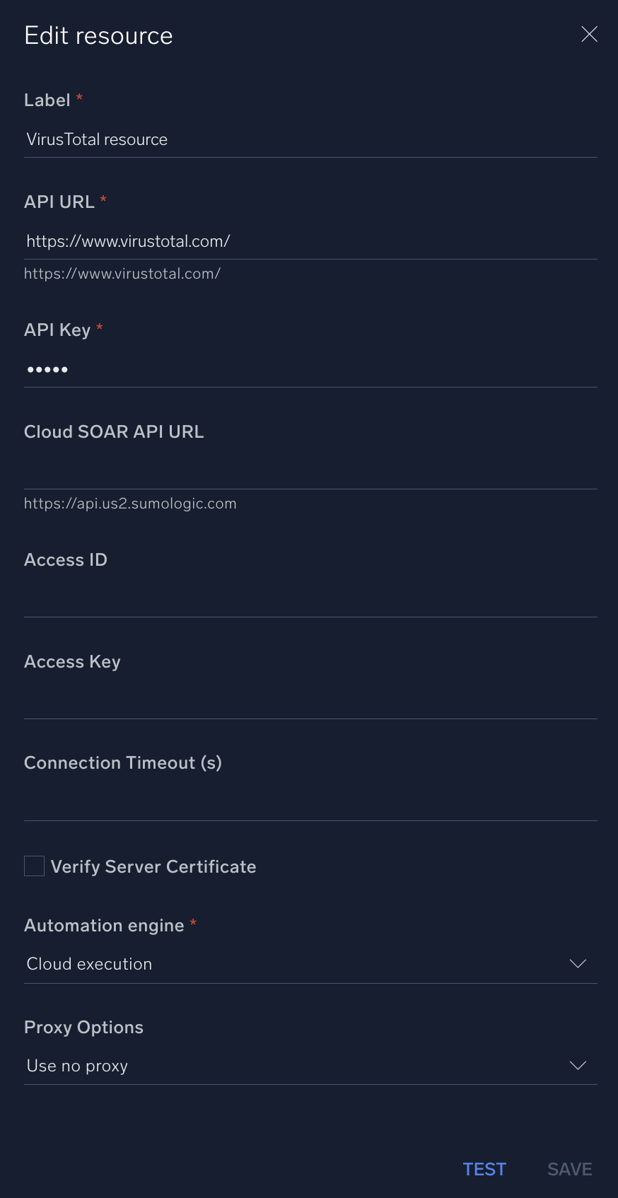 VirusTotal configuration
