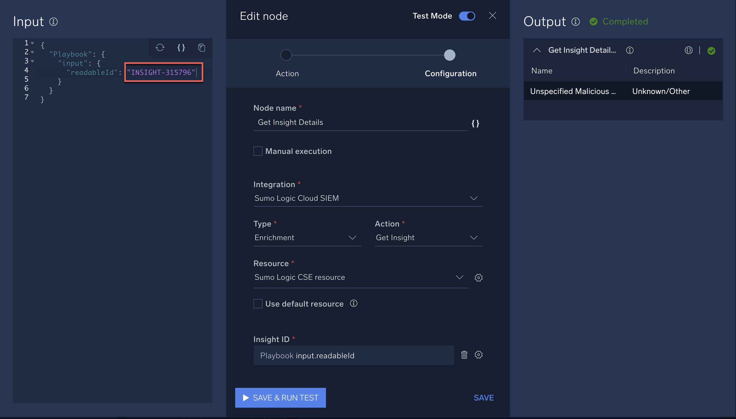 Action node test variables