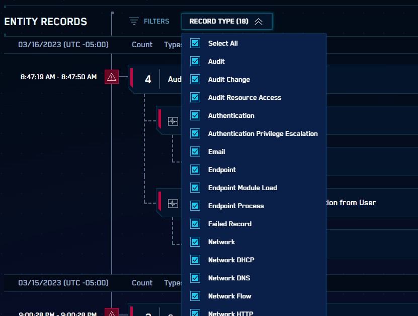 Entity Timeline Filter