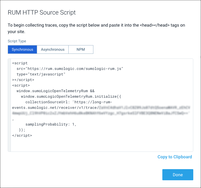 Real User Monitoring HTTP Source Script