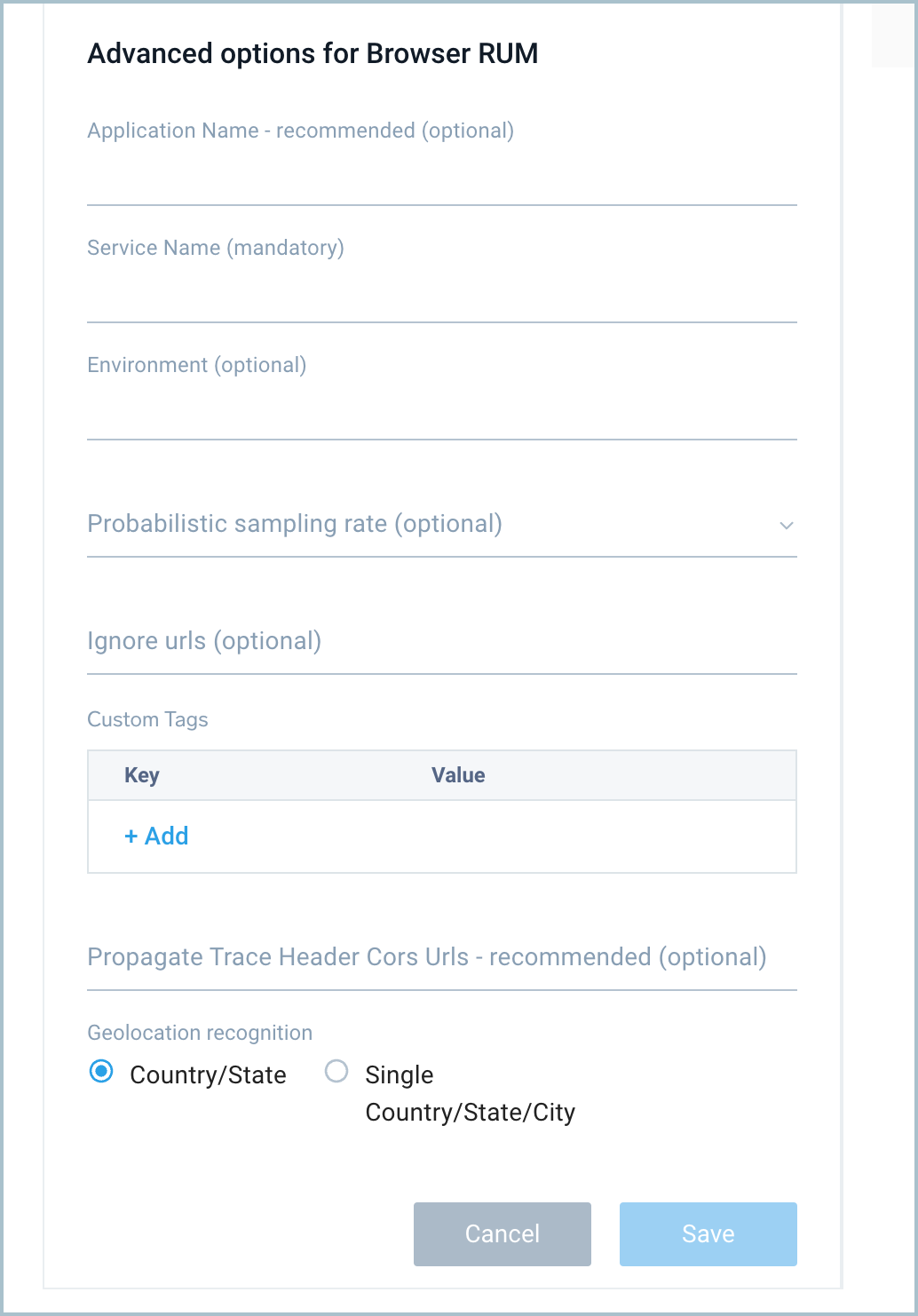 Advanced options for Browser RUM