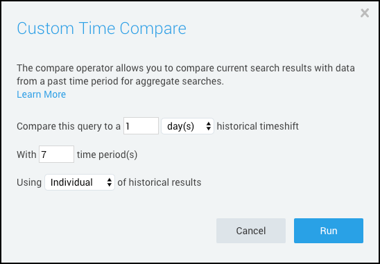 Custom Time Compare dialog settings