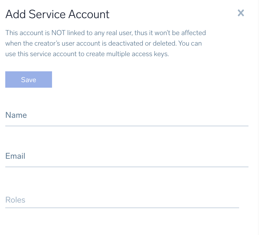 Add Service Account window