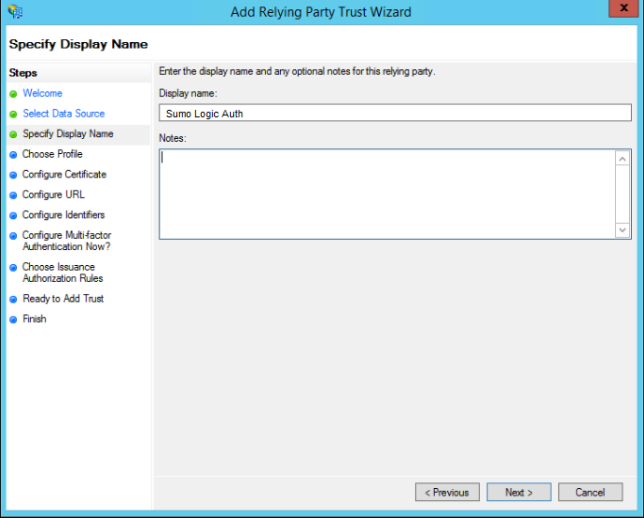 Specify Display Name window