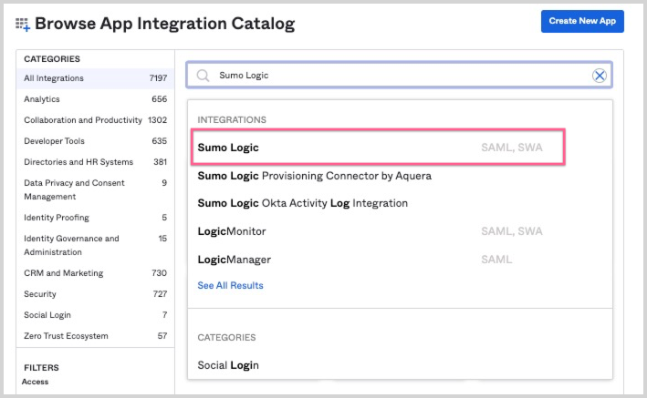 Sumo Logic in the search bar