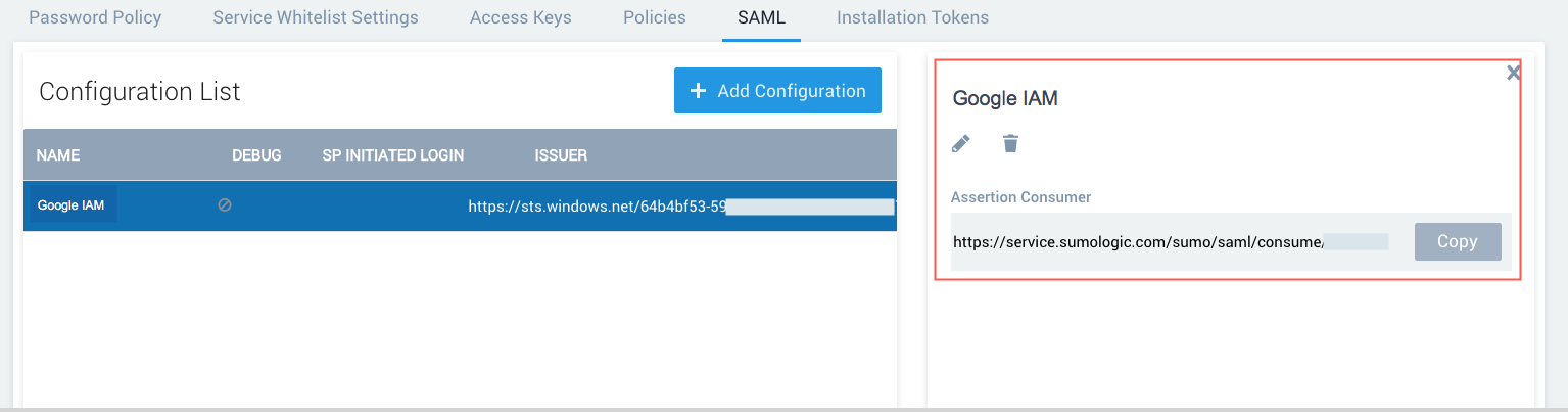 Assertion Consumer for a configuration