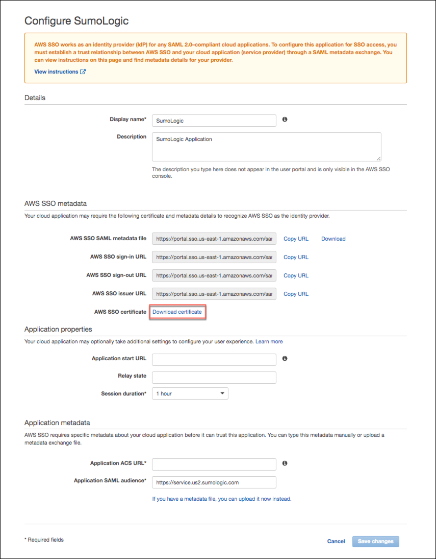 Configure Sumo Logic page