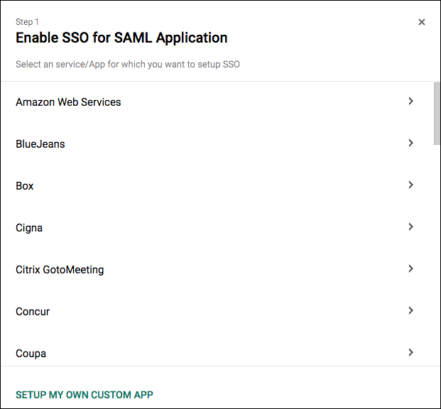 Enable SSO for SAML Application page