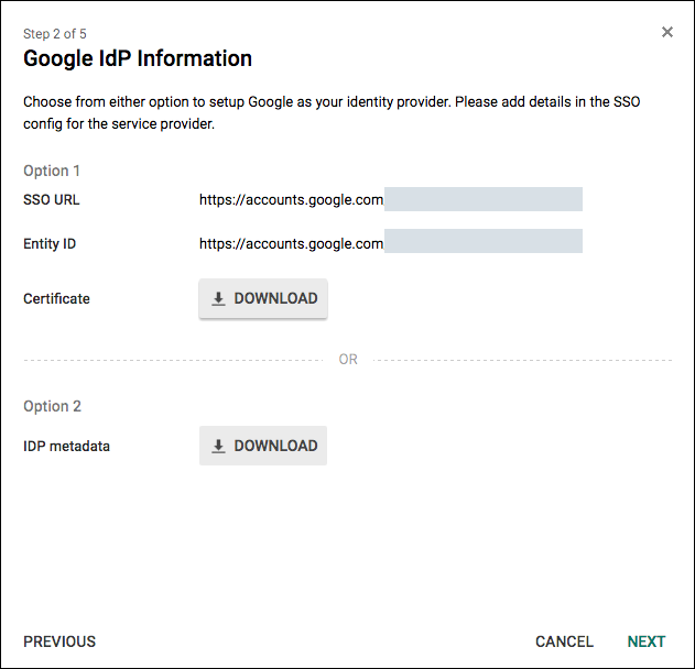 Google IdP Information page