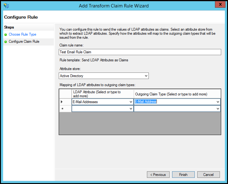Configure Claim Rule window