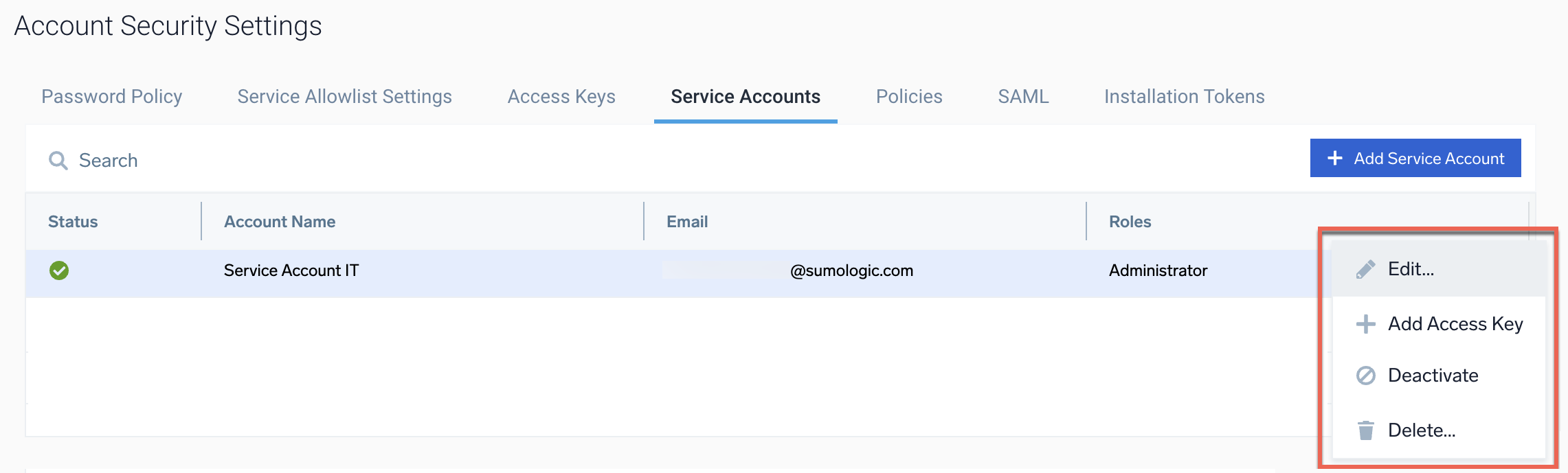 Edit a service account