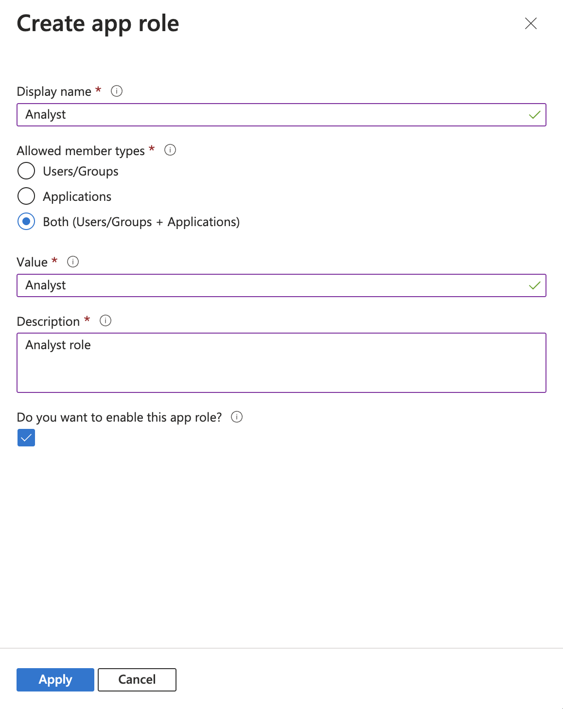 Create app role dialog