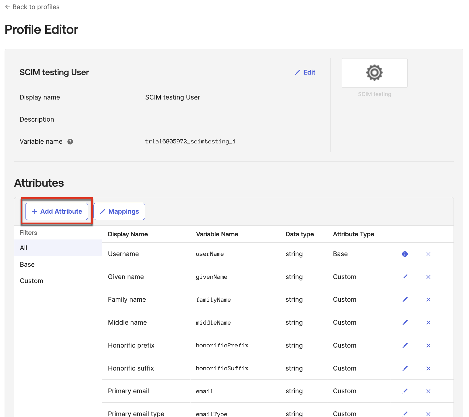 Add Attribute button