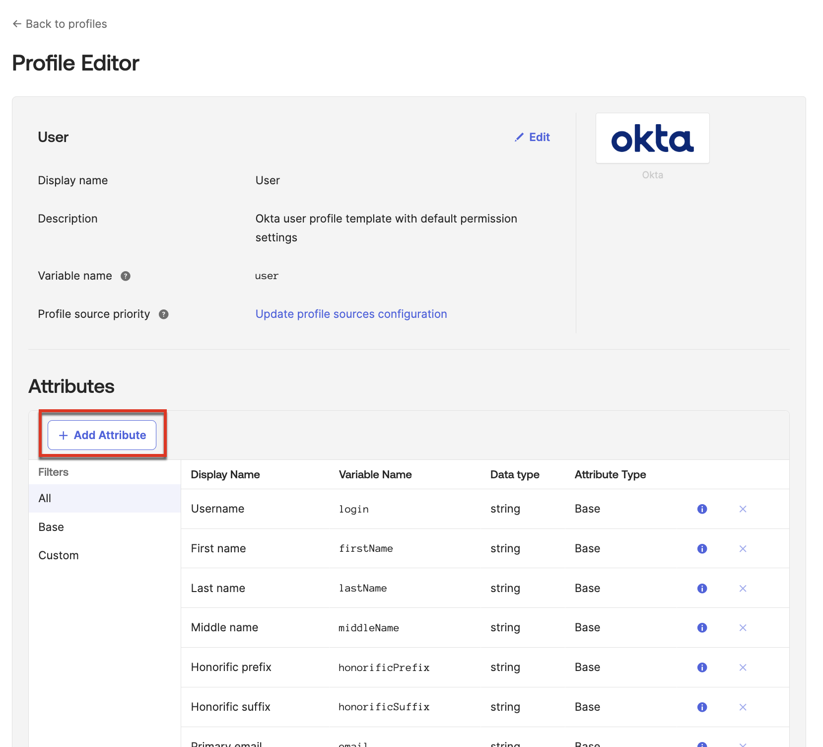Add Attribute button