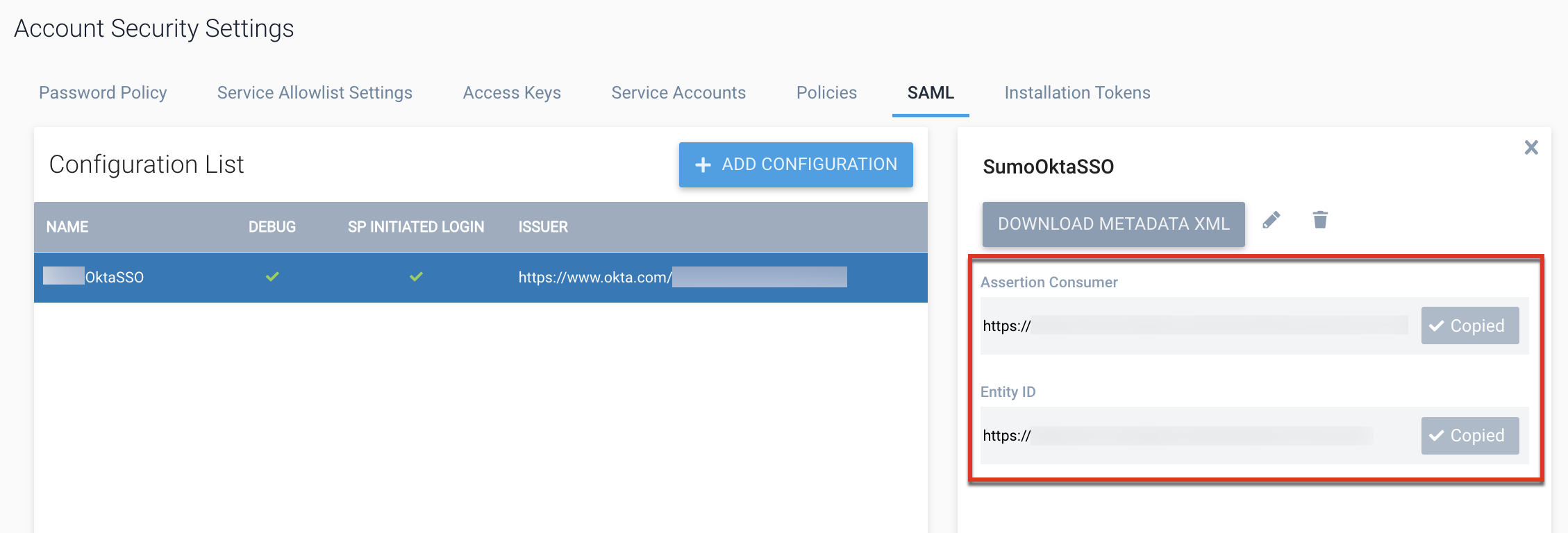 ACS and entity ID from Sumo Logic