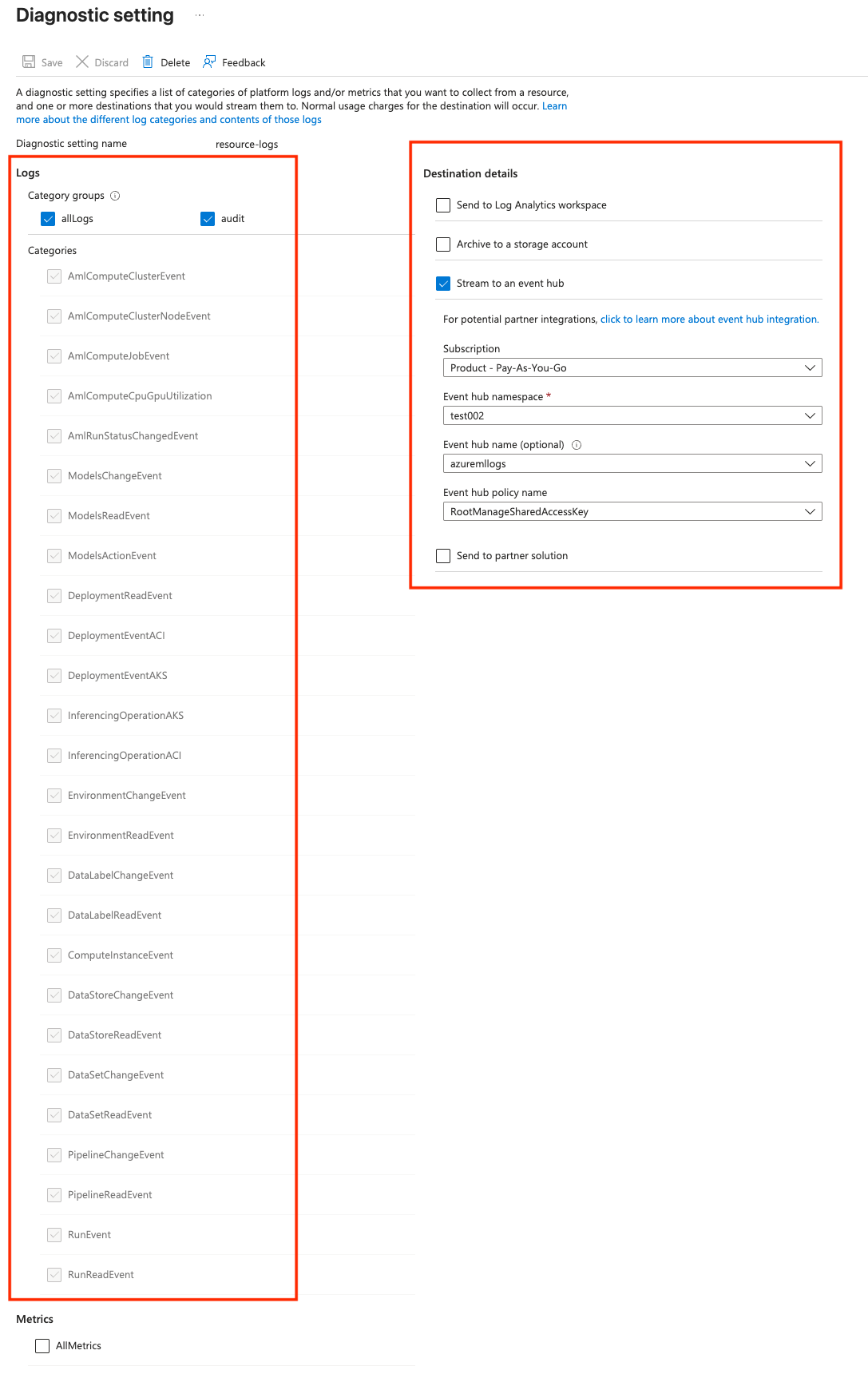 Azure Machine Learning logs