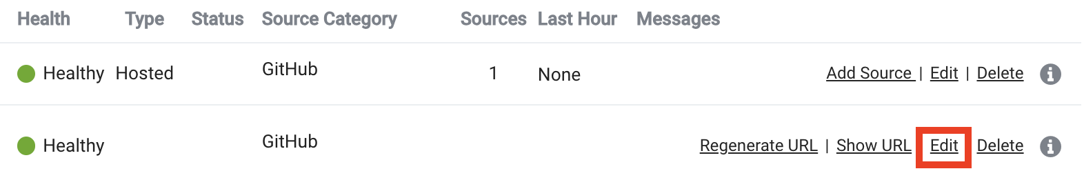 Screenshot showing the editing interface for a source in Sumo Logic, highlighting the section for editing advanced options including timestamp settings