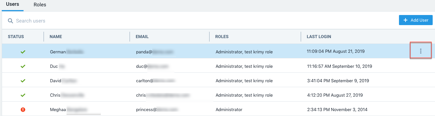 Kebab menu option highlighted on Users tab